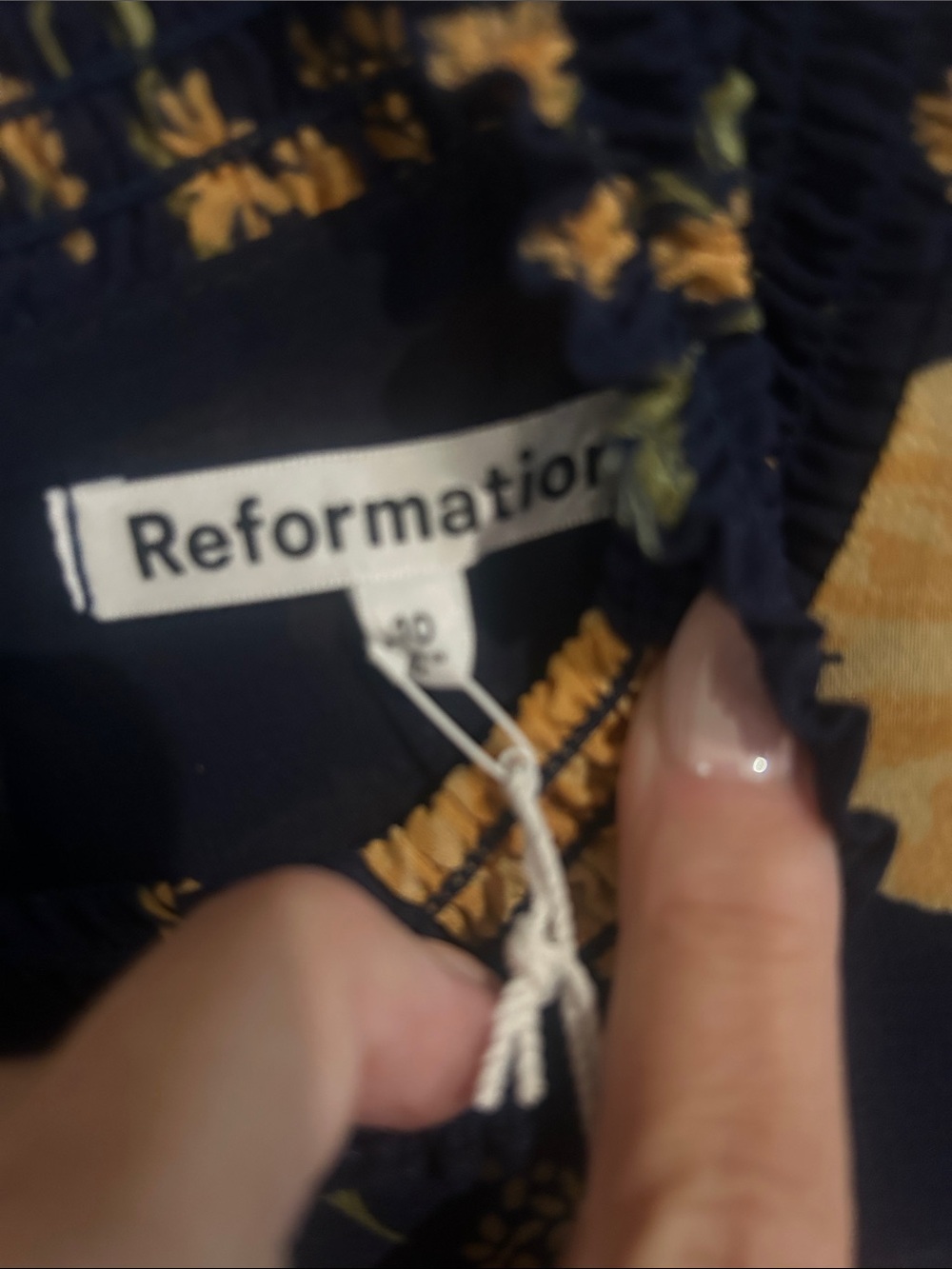 Women's Navy Floral Midi Dress with Yellow Print - Picture 3 of 5